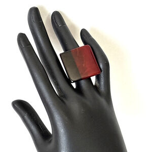 Marion Godart Statement Resin France Size Chunky Square Dark Red and Black